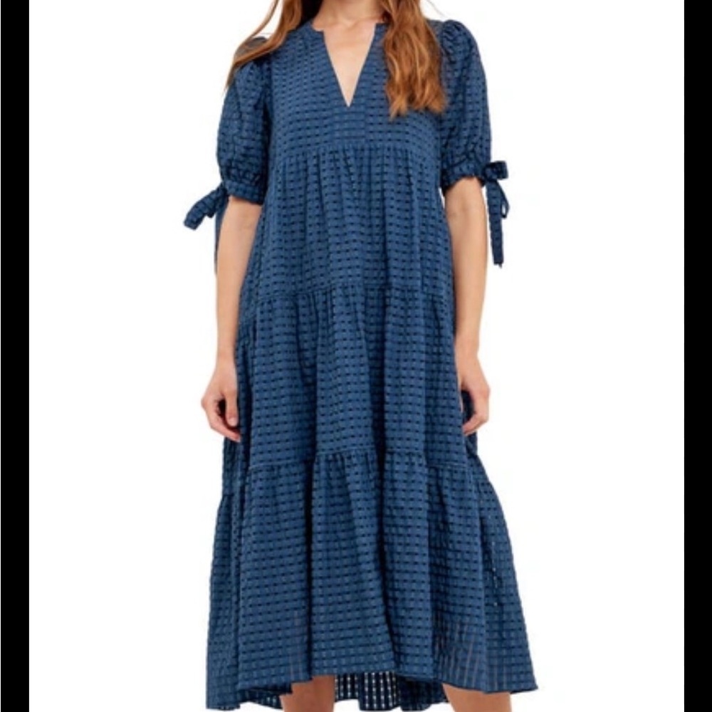 English Factory maxi plaid blue dress